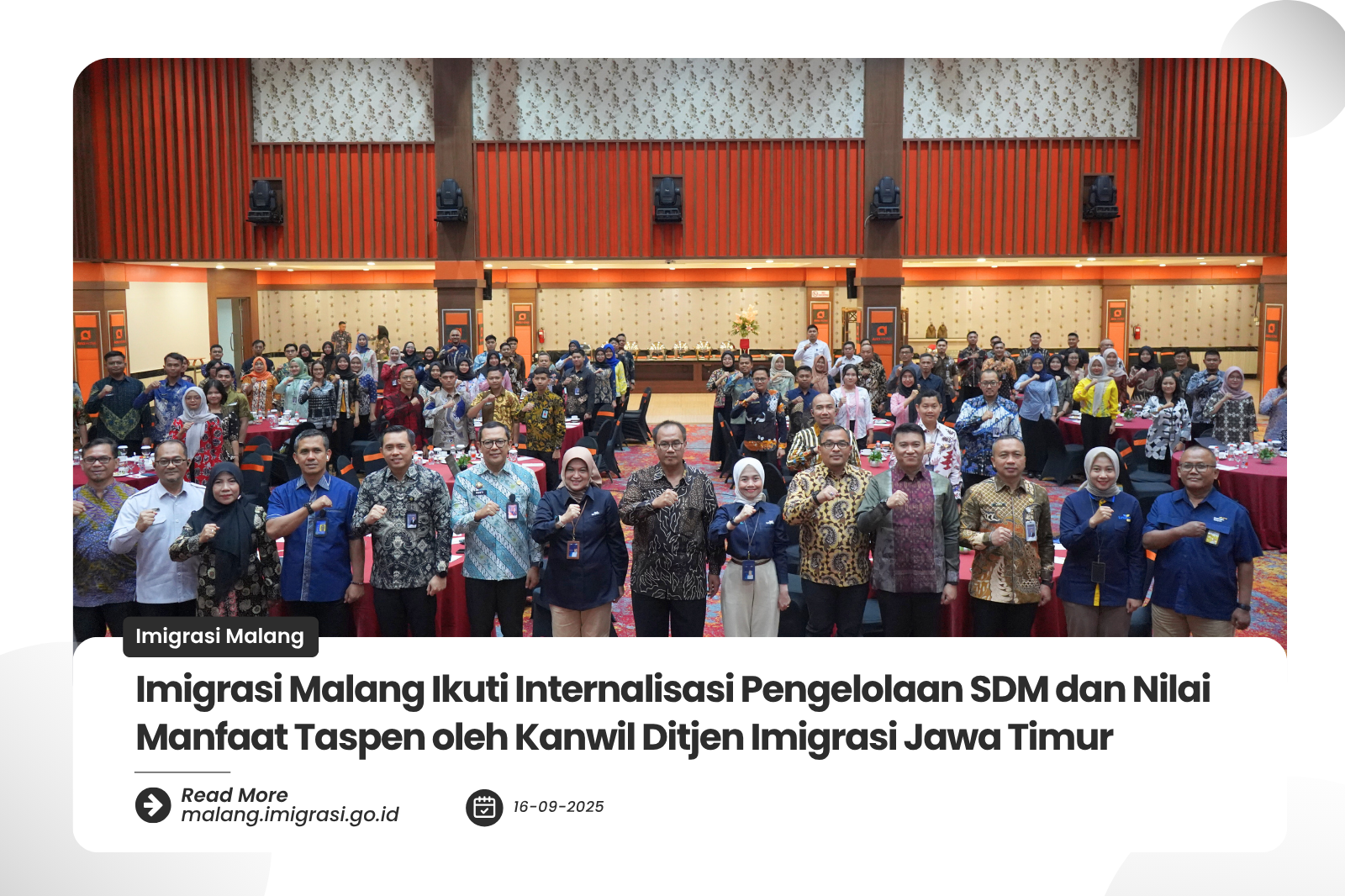 Imigrasi Malang Ikuti Internalisasi Pengelolaan SDM dan Nilai Manfaat Taspen oleh Kanwil Ditjen Imigrasi Jawa Timur