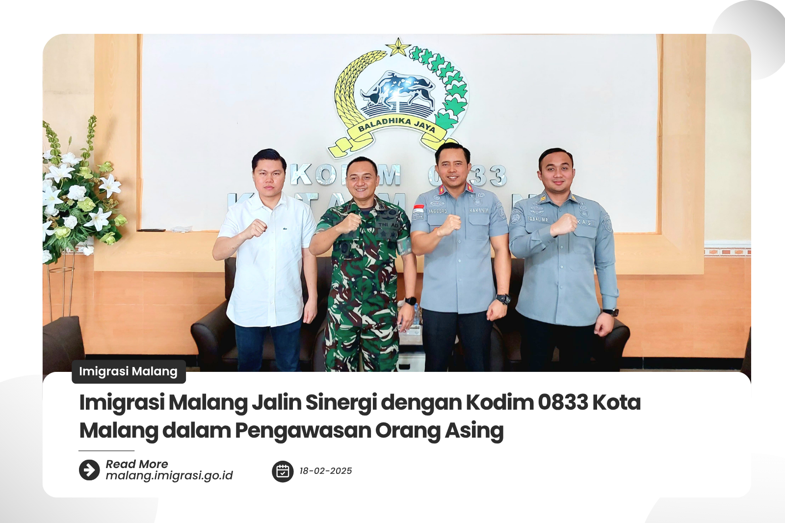 Imigrasi Malang Jalin Sinergi dengan Kodim 0833 Kota Malang dalam Pengawasan Orang Asing