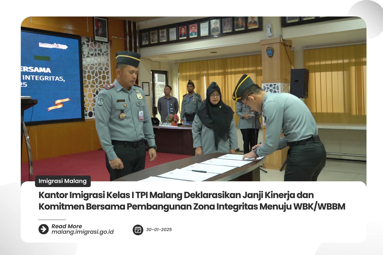 Kantor Imigrasi Kelas I TPI Malang Deklarasikan Janji Kinerja dan Komitmen Bersama Pembangunan Zona Integritas Menuju WBKWBBM