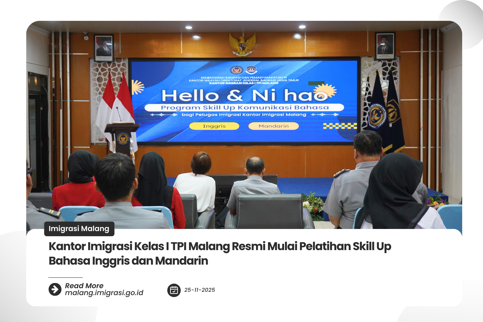 Kantor Imigrasi Kelas I TPI Malang Resmi Mulai Pelatihan Skill Up Bahasa Inggris dan Mandarin