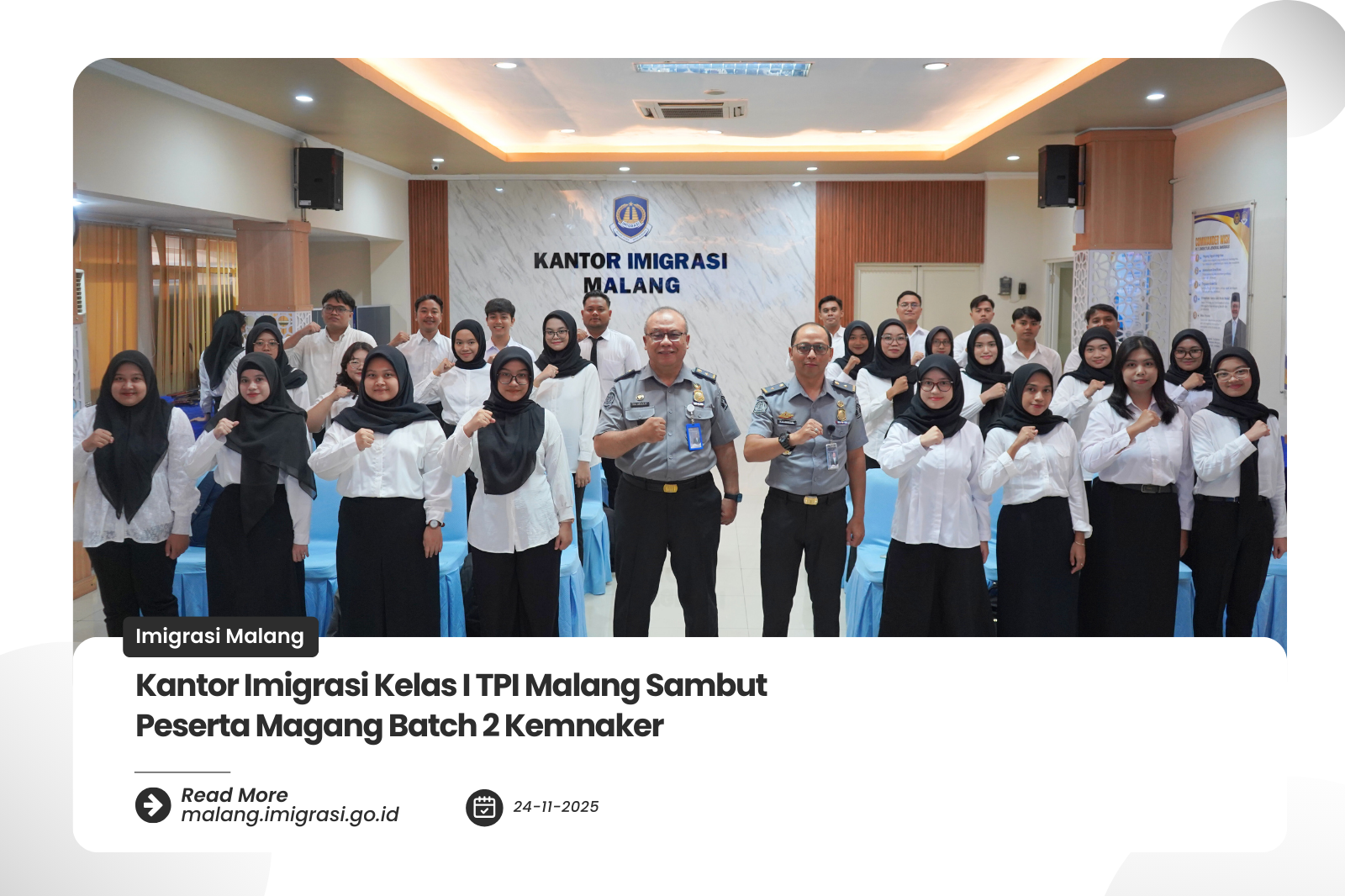 Kantor Imigrasi Kelas I TPI Malang Sambut Peserta Magang Batch 2 Kemnaker