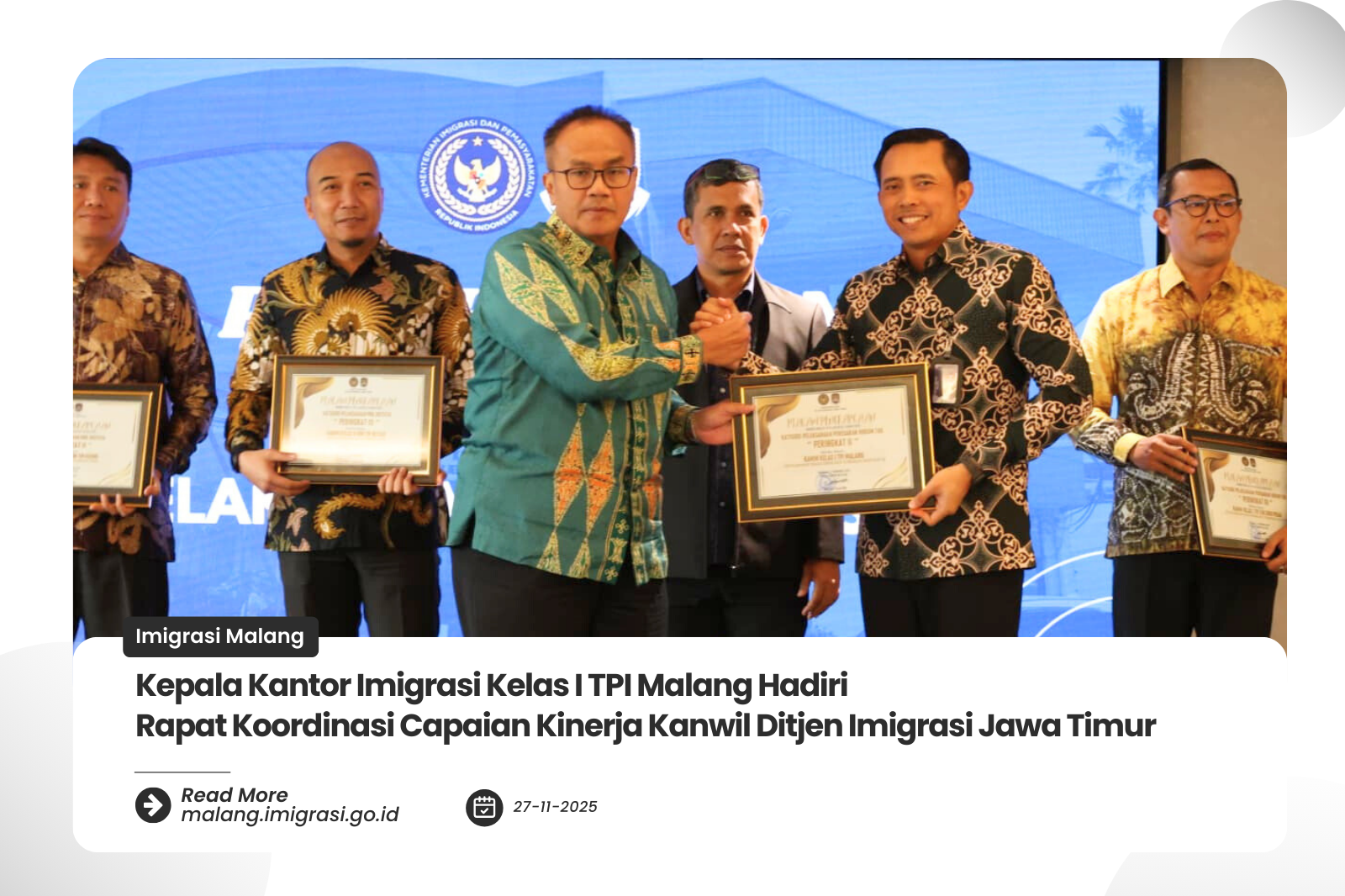 Kepala Kantor Imigrasi Kelas I TPI Malang Hadiri Rapat Koordinasi Capaian Kinerja Kanwil Ditjen Imigrasi Jawa Timur