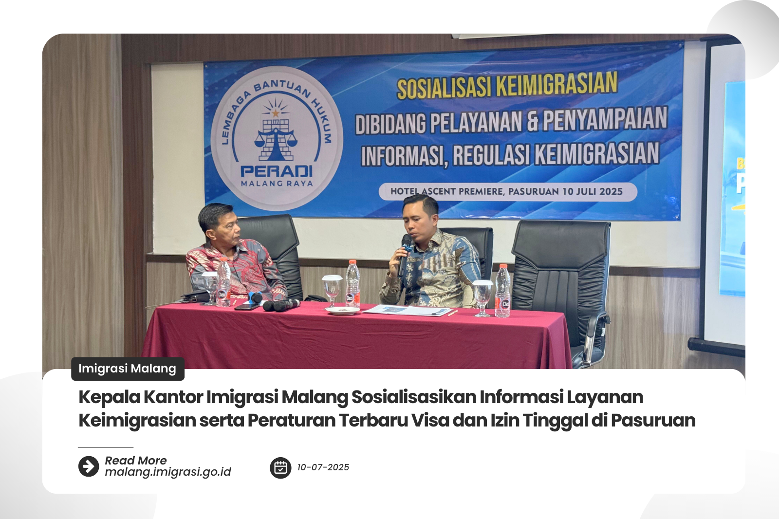 Kepala Kantor Imigrasi Malang Sosialisasikan Informasi Layanan Keimigrasian serta Peraturan Terbaru Visa dan Izin Tinggal di Pasuruan