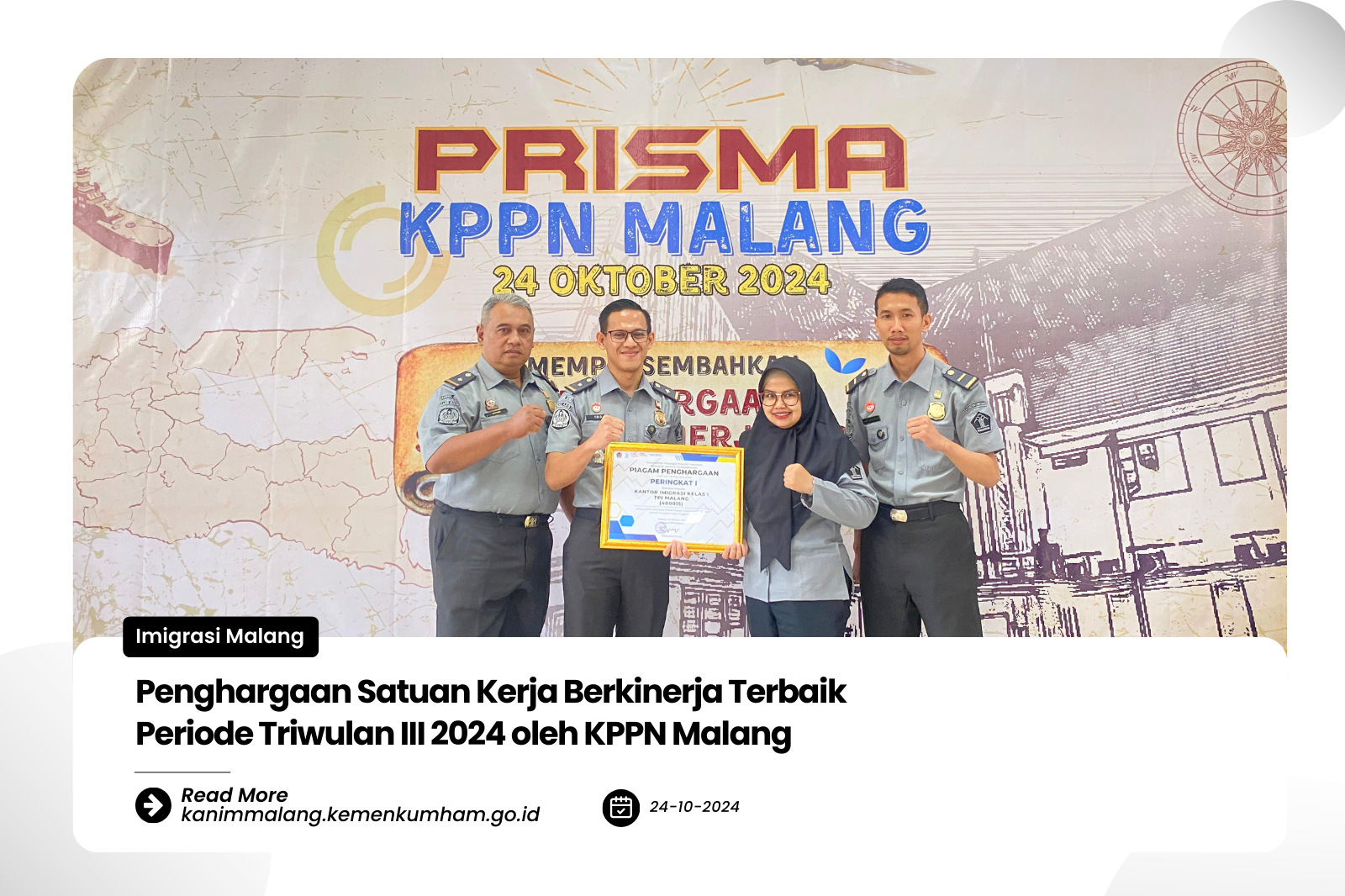 Penghargaan Satuan Kerja Berkinerja Terbaik Periode Triwulan III 2024 oleh KPPN Malang