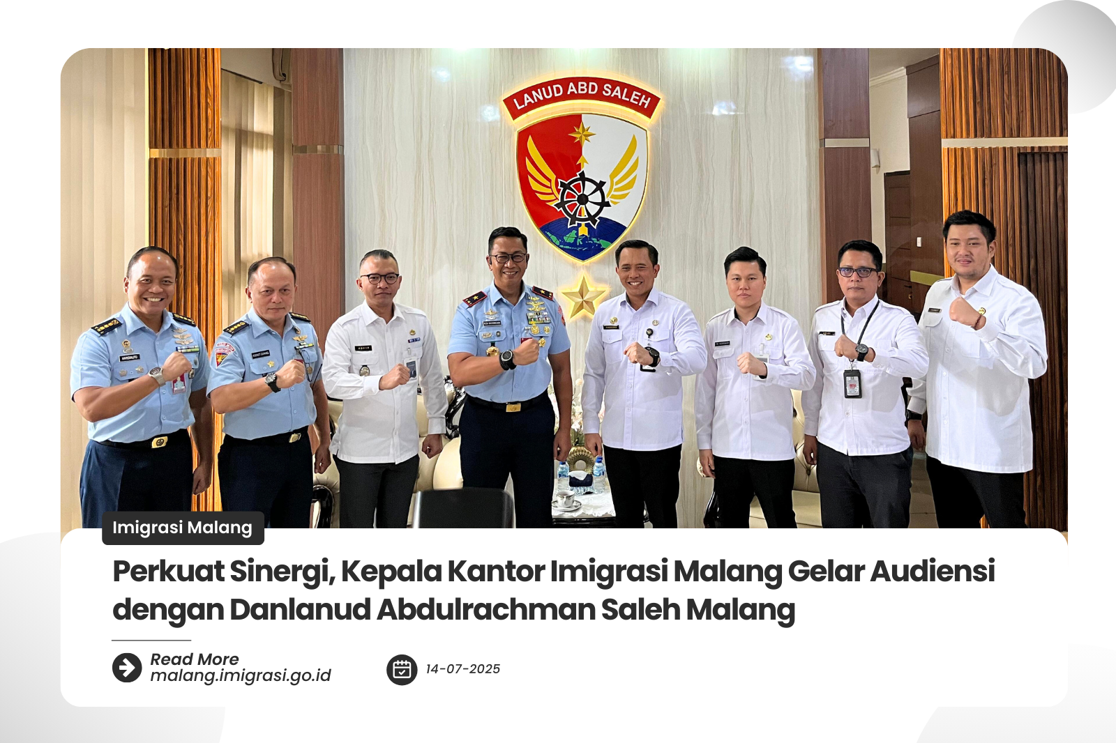 Perkuat Sinergi Kepala Kantor Imigrasi Malang Gelar Audiensi dengan Danlanud Abdulrachman Saleh Malang