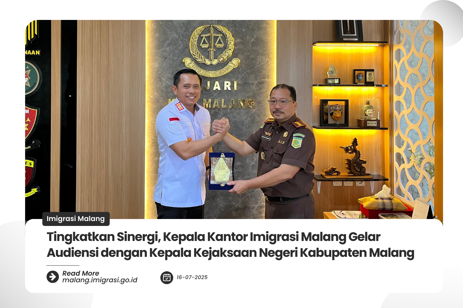 Tingkatkan Sinergi Kepala Kantor Imigrasi Malang Gelar Audiensi dengan Kepala Kejaksaan Negeri Kabupaten Malang